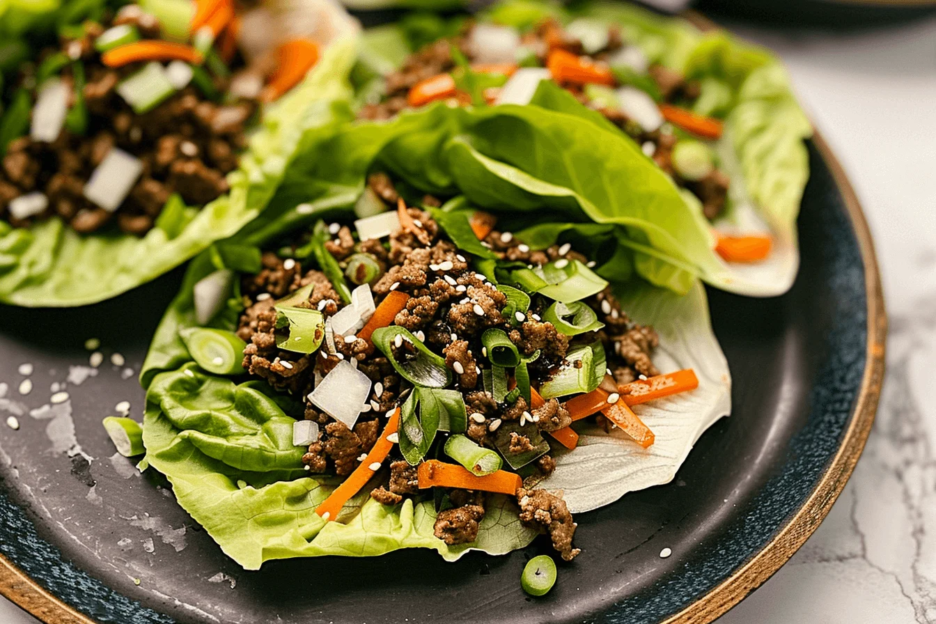 Ground beef lettuce wraps with fresh toppings